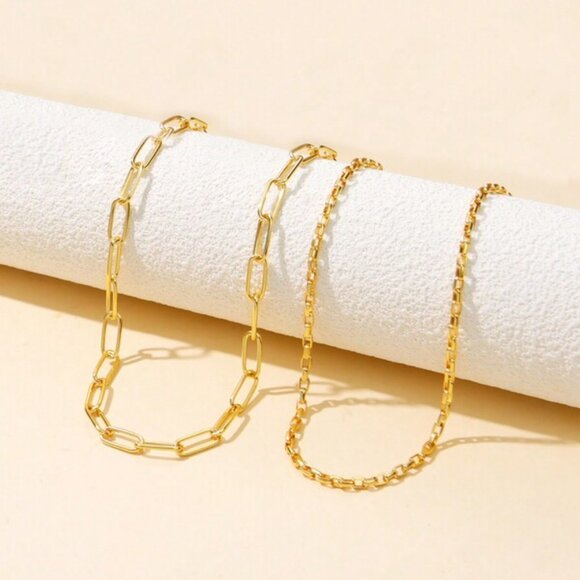 18K Gold Filled Paperclip & Box Chain Necklace Set (14.96 + 1.97, 17.72 + 1.97 ) - Picture 2 of 4